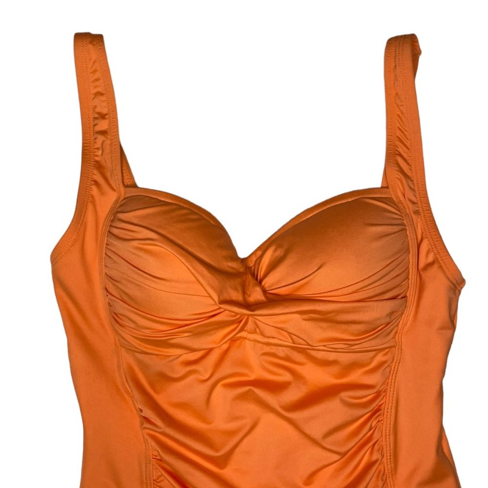 Liz Claiborne Orange Ruched Waist One Piece Swimsuit Bathing suit - Picture 3 of 11